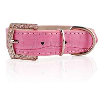 13 17 Pink Leather Rhinestone Dog Collar Medium M  