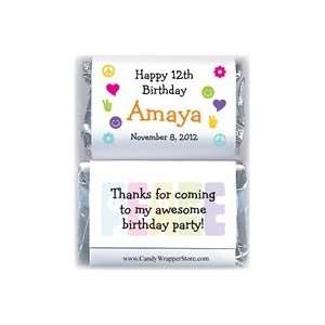 MINIBD296   Miniature Peace Sign Birthday Candy Bar Wrappers  