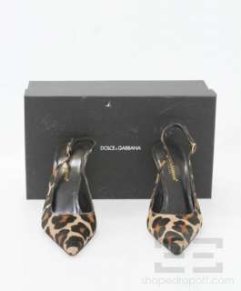 Dolce & Gabbana Brown Leopard Print Pony Hair Slingback Heels Size 39 