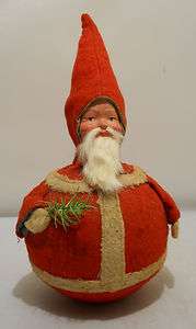 1920’s Christmas Santa Claus Roly Poly Toy, Paper Mache Face, Felt 
