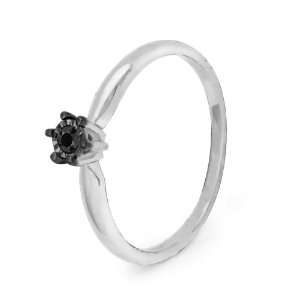  10KT White Gold Round Diamond Black Solitaire Promise Ring 