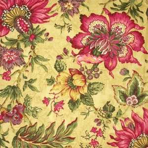  54 Wide Jacobean Floral Gold/Red Fabric By The Yard 