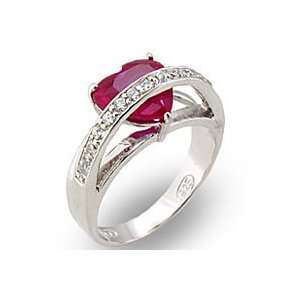    Fine Silver Adorable Heart Solitaire with Pave CZ Ring Jewelry