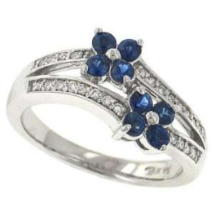 2 Row Pave Diamond(.16ct) & Sapphire(.56ct) Ring Jewelry