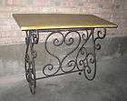 French Iron Scroll Console Table, Rustic Base W/ Country Honey Finish 