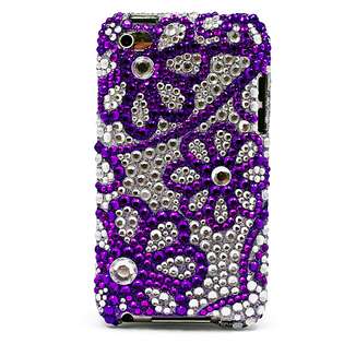 Two Piece Purple Flower Hearts Rhinestone Cover Case for Apple Ipod 