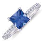 Jewelrydays 14Kt White Gold Princess Cut Chatham Created Blue Sapphire 