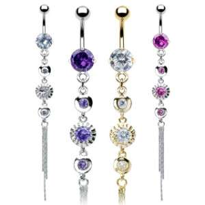 PC 4 CZ DANGLE BELLY RING CHAIN JEWELRY NAVEL A27  