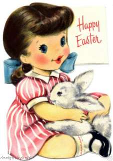 Vintage Card New Magnet Easter Bunny Girl Theme #E4  