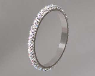 Silver clear Bangle Bracelet w/swarovski crystal Thin  