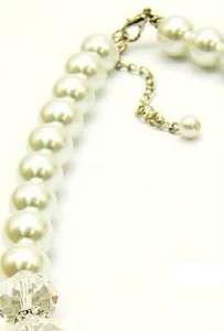 White Pearl with Gold Faceted Crystal Glass Necklace Set & Earring Set