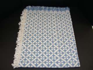 Woven & Fringed Tablecloth ~ Blue Cream ~ 40 x 52  