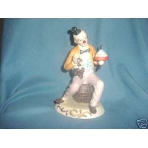  Bisque Porcelain Clown with Monkey & Small Umbrella 