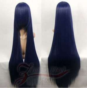 Fashion straight Blue black cosplay heat resistant Party wig 100cm 