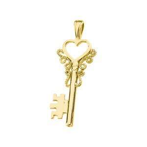  Pendant 14K White Gold Key Heart Pendant Jewelry