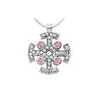 FineJewelryVault Pink Sapphire and Diamond Cross Pendant  14K White 