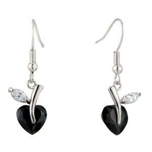   Black White Clear Heart Shaped Leaf Dangle Swarovski Crystal Earrings