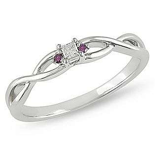 Pink and White Diamond Accent Engagement Ring in 10k White Gold 