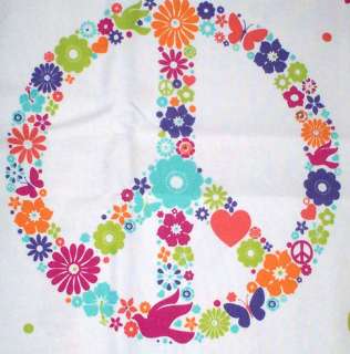   Love Peace Sign Cotton Fabric Shower Curtain 72x72 Floral White  