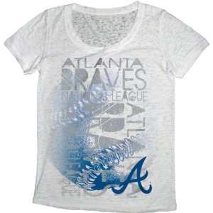 Atlanta Braves White Womens Oversized Burnout Scoop Neck T Shirt 