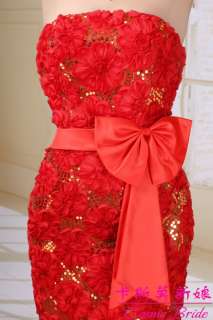   Lady wedding Bridesmaid Banquet Party/Evening Dress Red Flower  