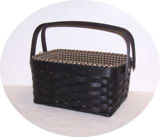 Longaberger BLACK Lunch Box Basket Set + KHAKI CHECK Liner + Protector 