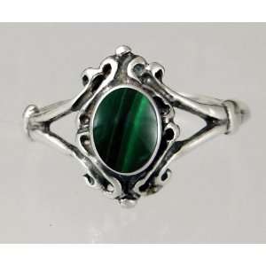   Sterling Silver Victorian Ring Featuring a Lovely Malachite Gemstone