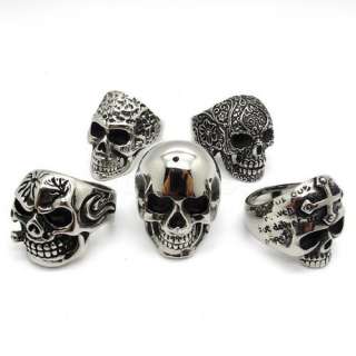   lots PUNK mixed skull Mens gothic ring stainless steel  