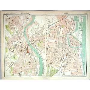 Bartholomew Map England 1891 Street Plan Newcastle Hull River Tyne 