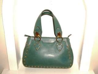 MICHAEL KORS BLUISH GREEN LEATHER GOLD STUDDED TOTE