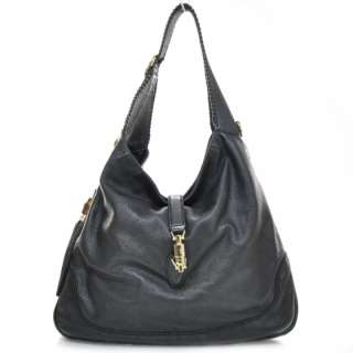 GUCCI Leather NEW JACKIE Hobo Bag Purse Tote Black GG  