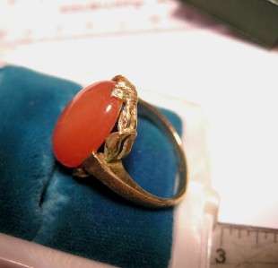   LUSCIOUS OLD CARVED 14K GOLD ANTIQUE 10CT ORANGE STAR MOONSTONE RING
