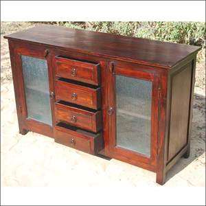   Solid Wood Rustic Glass Sideboard Buffet Storage Cabinet Furniture NEW