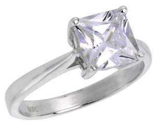 Sterling Silver Princess Cut CZ Solitaire Bridal Ring  