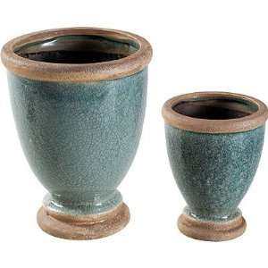  Glazed Ceramic Urn Pot Blue I Set Of 2 Patio, Lawn 