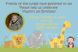 JUNGLE ANIMALS Safari Zoo PHOTO Birthday INVITATIONS  
