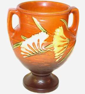Roseville Freesia Art Pottery Urn Vase 196 8 Vintage Flower Double 