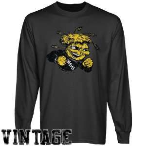 Wichita State Shockers Charcoal Distressed Logo Vintage Long Sleeve T 