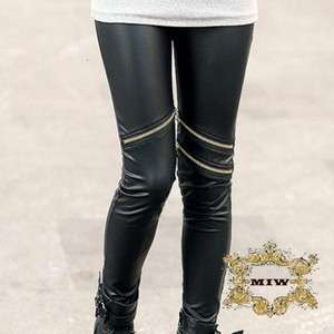 Sz S M L XL New Black Leather Look Zip Up Fashion Skinny Pants 