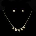   glance fashions gold clear rhinestone pearl floral necklace earring