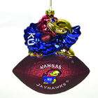   Kansas Jayhawks Mouth Blown Glass Mascot Football Christmas Ornament