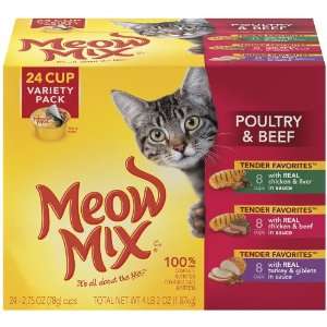 Meow Mix Tender Favorites Poultry and Beef Variety Pack, 24 Count