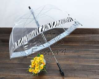   Transparent Dome Birdcage Rain Sun Umbrella with Zebra Trim  