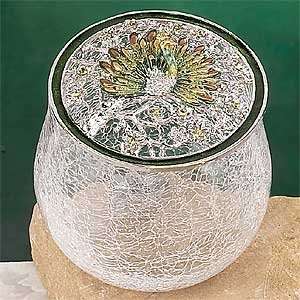    Peacock Green Candle Tealight Holder Cracked Glass