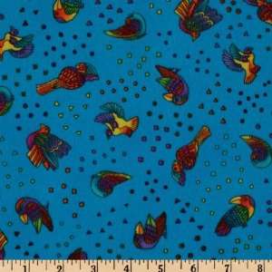  43 Wide Jungle Soul Flannel Birds Dark Aqua Fabric By 