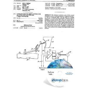  NEW Patent CD for CONSTANT VELOCITY DRIVE CONTROL FOR MACHINE TOOLS 