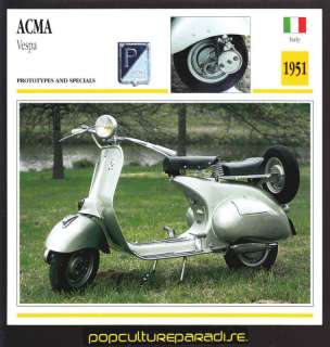1951 ACMA Vespa Scooter Bike MOTORCYCLE ATLAS SPEC CARD  