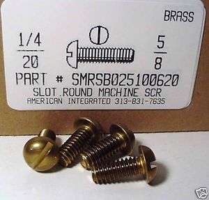20x5/8 Round Head Slotted Machine Screws Solid Brass (10)  
