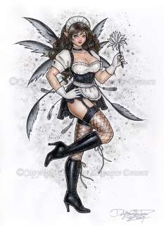 Sexy French Maid Fairy Gothic Pinup PRINT DELPHINE art  