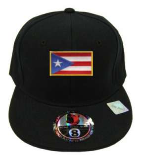 Puerto Rico Black Flag Country Embroidery Embroided Flat Fitted Cap 